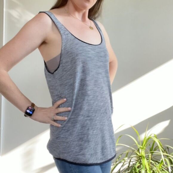 360 Sweater Cotton Racer Back Navy Striped Tank M - Picture 6 of 14